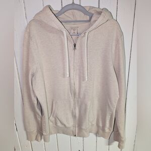 🐚Cream Zip-Up Hoodie w/ Drawstring & Front Pockets